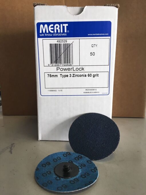 Merit Roloc Quick Change Sanding Discs. 75mm Type 3 Zirconia 60 Grit